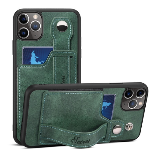 iPhone 11 Pro Max Suteni 215 Wrist Strap PU Phone Case  - Green