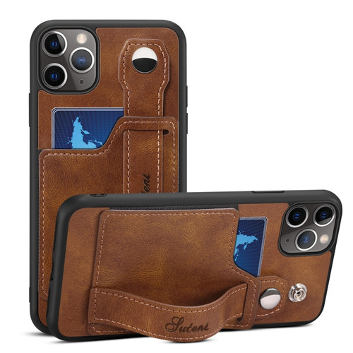 iPhone 11 Pro Max Suteni 215 Wrist Strap PU Phone Case  - Brown