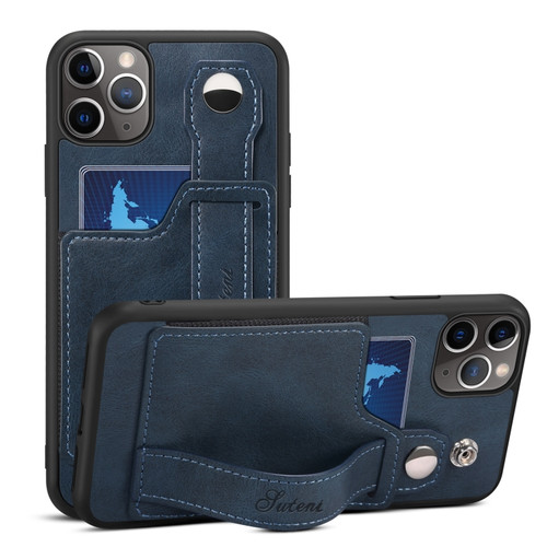 iPhone 11 Pro Max Suteni 215 Wrist Strap PU Phone Case  - Blue