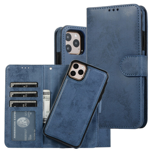 iPhone 11 Pro Max KLT888-2 Retro 2 in 1 Detachable Magnetic Horizontal Flip TPU + PU Leather Case with Holder & Card Slots & Photo Frame & Wallet - Dark Blue