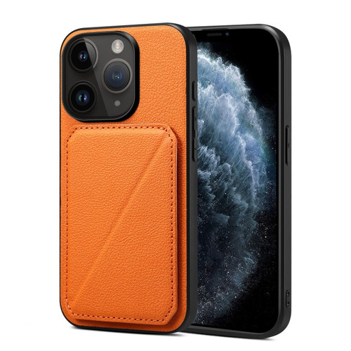 iPhone 11 Pro Max Imitation Calfskin Leather Back Phone Case with Holder - Orange