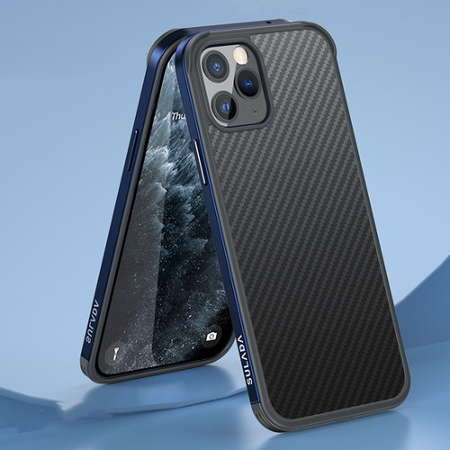 iPhone 11 Pro Max SULADA Luxury 3D Carbon Fiber Textured Shockproof Metal + TPU Frame Case  - Sea Blue