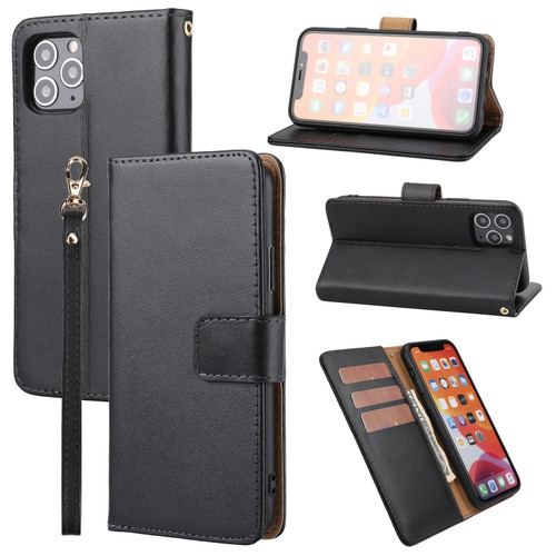iPhone 11 Pro Max Plain Weave Cowhide Leather Phone Case  - Black