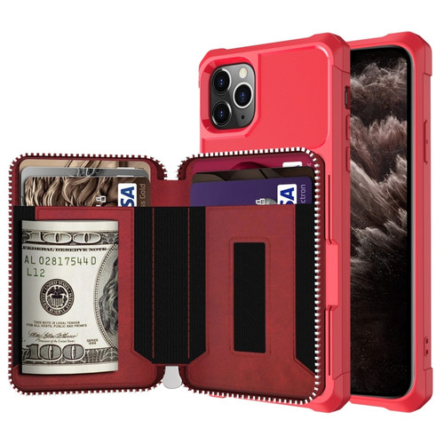 iPhone 11 Pro Max Zipper Wallet Card Bag PU Back Case  - Red