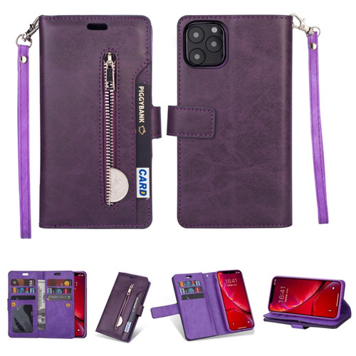 iPhone 11 Pro Max Multifunctional Zipper Horizontal Flip Leather Case with Holder & Wallet & 9 Card Slots & Lanyard - Purple