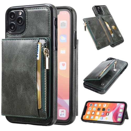 iPhone 11 Pro Max Zipper Wallet Bag PU Back Cover Shockrpoof Phone Case with Holder & Card Slots & Wallet  - Green