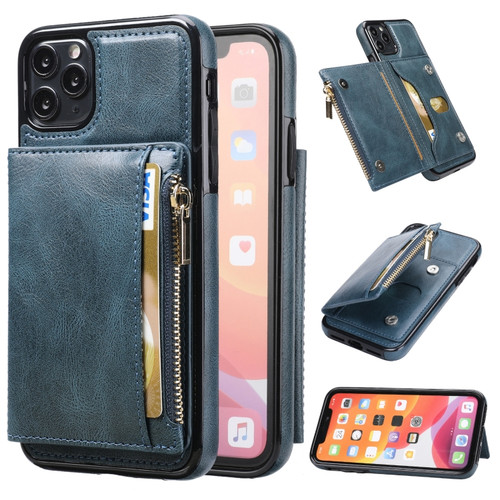 iPhone 11 Pro Max Zipper Wallet Bag PU Back Cover Shockrpoof Phone Case with Holder & Card Slots & Wallet  - Blue