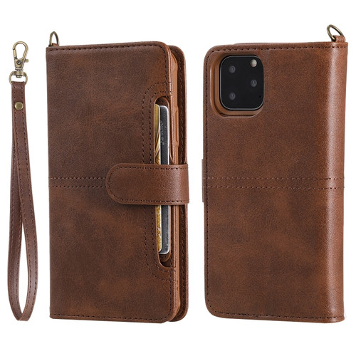 iPhone 11 Pro Max Multifunctional Detachable Magnetic Horizontal Flip Leather Case with Card Slots & Holder & Wallet & Photo Frame - Coffee