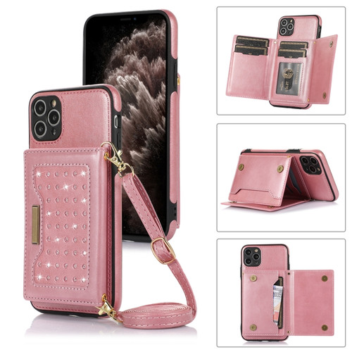 iPhone 11 Pro Max Three-fold RFID Leather Phone Case with Lanyard - Rose Gold