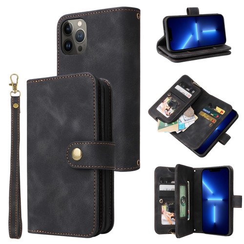 iPhone 11 Pro Max Multifunctional Card Slot Zipper Wallet Flip Leather Phone Case - Black