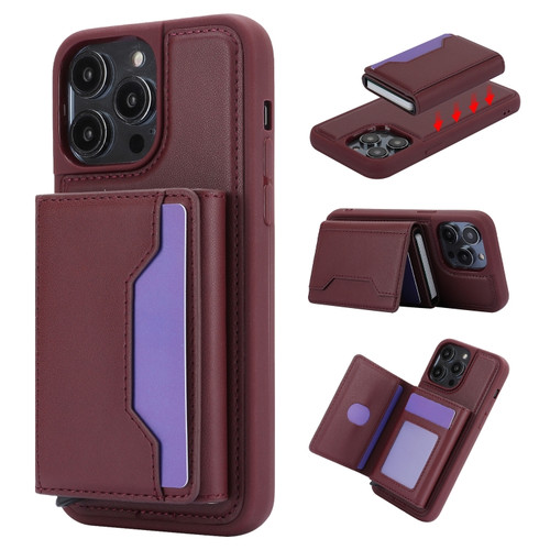 iPhone 11 Pro Max RFID Anti-theft Detachable Card Bag Leather Phone Case - Wine Red