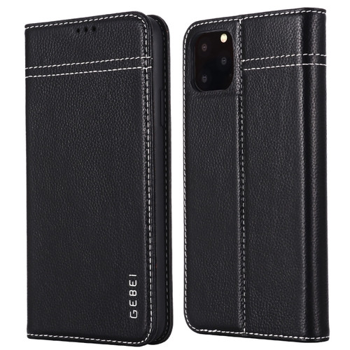 iPhone 11 Pro Max GEBEI Top-grain Leather Horizontal Flip Protective Case with Holder & Card Slots - Black