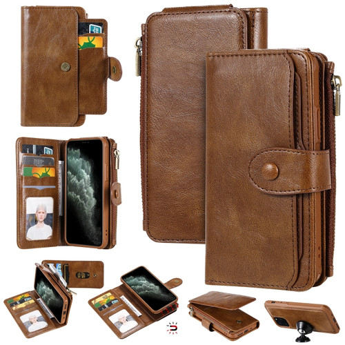 iPhone 11 Pro Multifunctional Retro Detachable Magnetic Horizontal Flip Leather Case with Card Slots & Holder & Wallet & Photo Frame - Brown