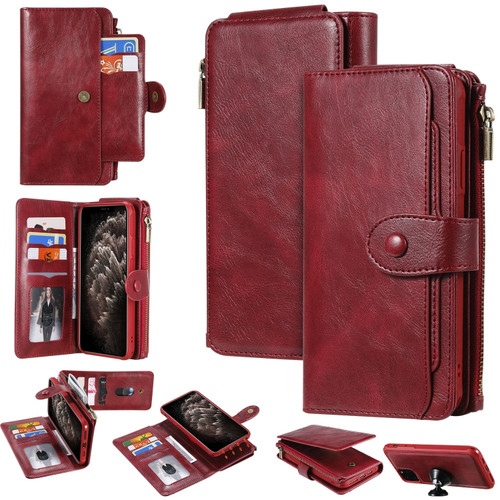 iPhone 11 Pro Max Multifunctional Retro Detachable Magnetic Horizontal Flip Leather Case with Card Slots & Holder & Wallet & Photo Frame - Red