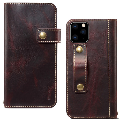 iPhone 11 Pro Max Denior Oil Wax Cowhide DK Magnetic Button Horizontal Flip Leather Case with Holder & Card Slots & Wallet - Dark Red