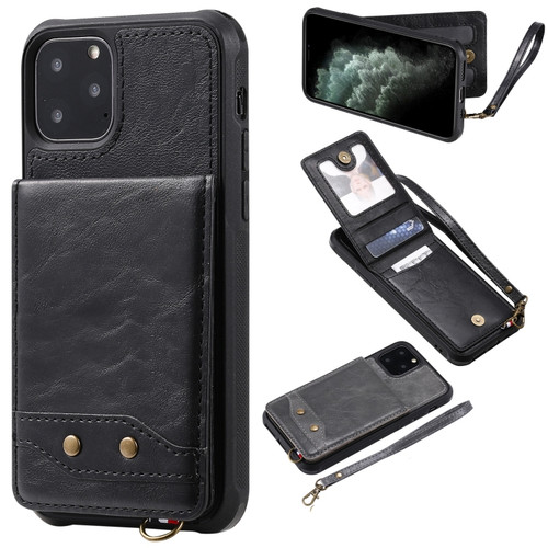 iPhone 11 Pro Vertical Flip Shockproof Leather Protective Case with Short Rope, Support Card Slots & Bracket & Photo Holder & Wallet Function - Black