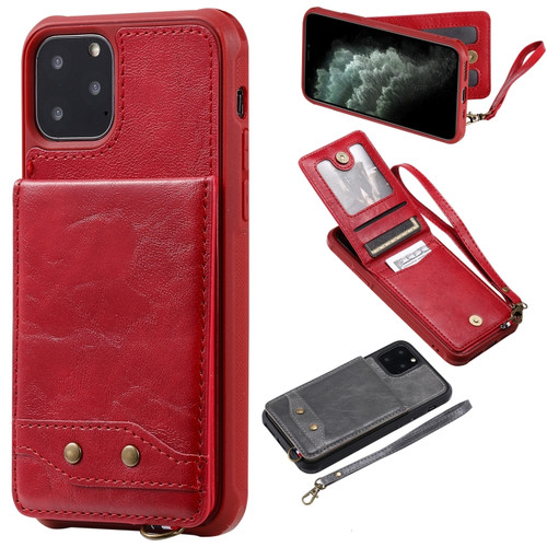 iPhone 11 Pro Vertical Flip Shockproof Leather Protective Case with Short Rope, Support Card Slots & Bracket & Photo Holder & Wallet Function - Red