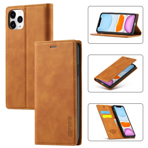 iPhone 11 Pro LC.IMEEKE Strong Magnetism Ultra-thin Horizontal Flip Shockproof Matte TPU + PU Leather Case with Holder & Card Slots & Wallet  - Brown