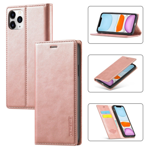 iPhone 11 Pro LC.IMEEKE Strong Magnetism Ultra-thin Horizontal Flip Shockproof Matte TPU + PU Leather Case with Holder & Card Slots & Wallet  - Rose Gold