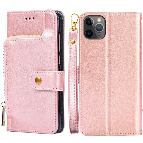 iPhone 11 Pro Zipper Bag PU + TPU Horizontal Flip Leather Case with Holder & Card Slot & Wallet & Lanyard  - Gold
