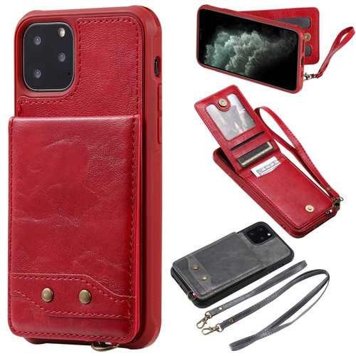 iPhone 11 Pro Vertical Flip Wallet Shockproof Back Cover Protective Case with Holder & Card Slots & Lanyard & Photos Frames - Red