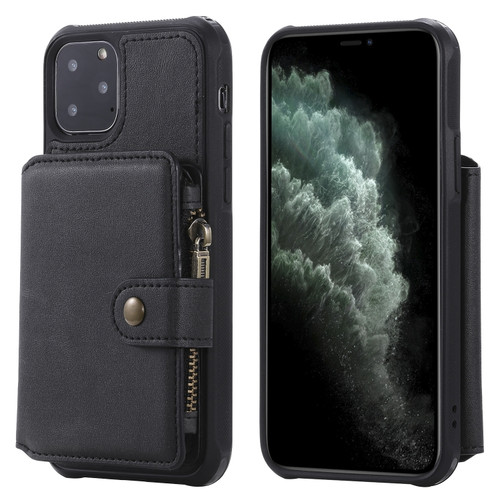 iPhone 11 Pro Zipper Shockproof Protective Case with Card Slots & Bracket & Photo Holder & Wallet Function - Black