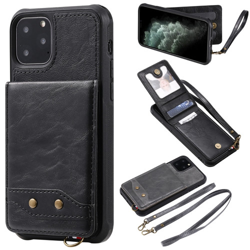 iPhone 11 Pro Vertical Flip Shockproof Leather Protective Case with Long Rope, Support Card Slots & Bracket & Photo Holder & Wallet Function - Black