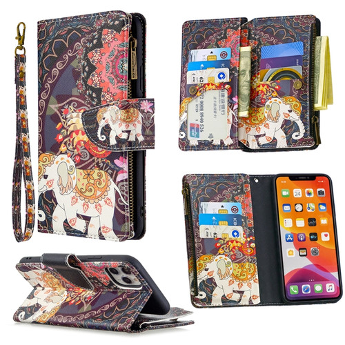 iPhone 11 Pro Colored Drawing Pattern Zipper Horizontal Flip Leather Case with Holder & Card Slots & Wallet - Flowers and Elephants