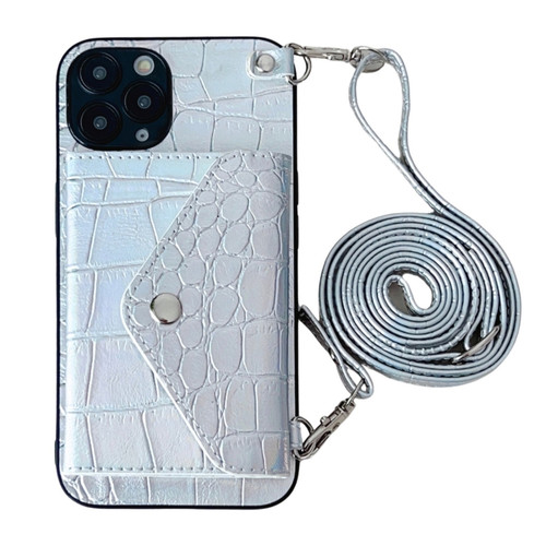 iPhone 11 Pro Crocodile Texture Lanyard Card Slot Phone Case - Silver