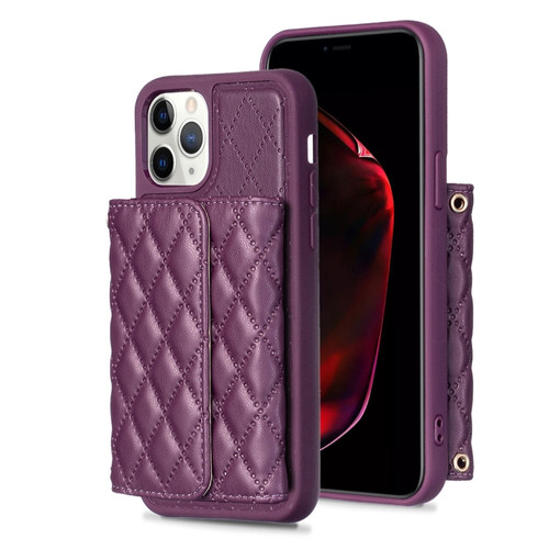 iPhone 11 Pro Horizontal Wallet Rhombic Leather Phone Case - Dark Purple