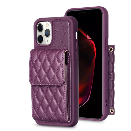 iPhone 11 Pro Vertical Wallet Rhombic Leather Phone Case - Dark Purple