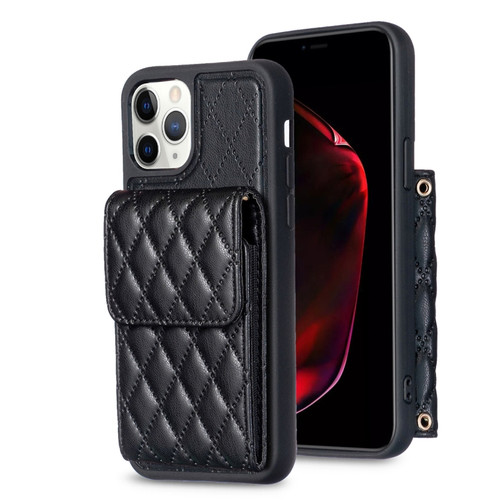 iPhone 11 Pro Vertical Wallet Rhombic Leather Phone Case - Black