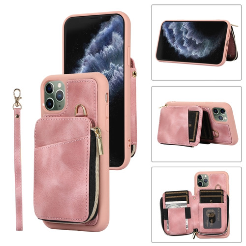iPhone 11 Pro Zipper Card Bag Back Cover Phone Case - Pink
