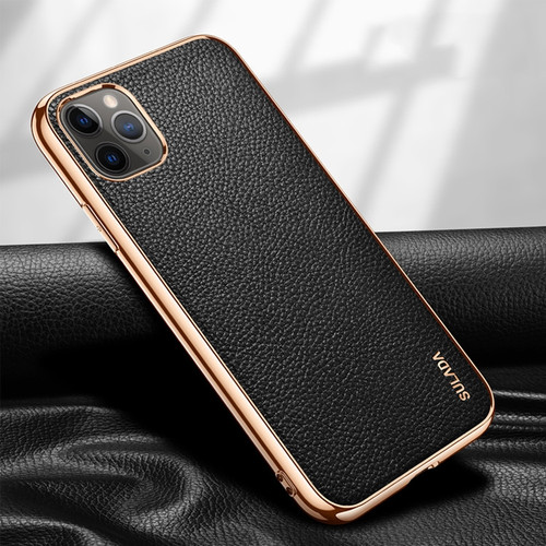 iPhone 11 Pro SULADA Litchi Texture Leather Electroplated Shckproof Protective Case - Black