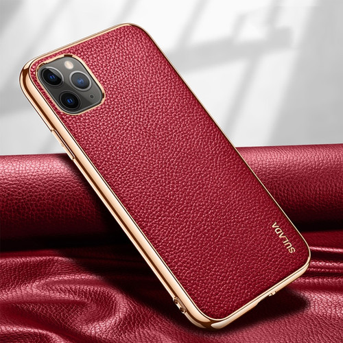 iPhone 11 Pro SULADA Litchi Texture Leather Electroplated Shckproof Protective Case - Red