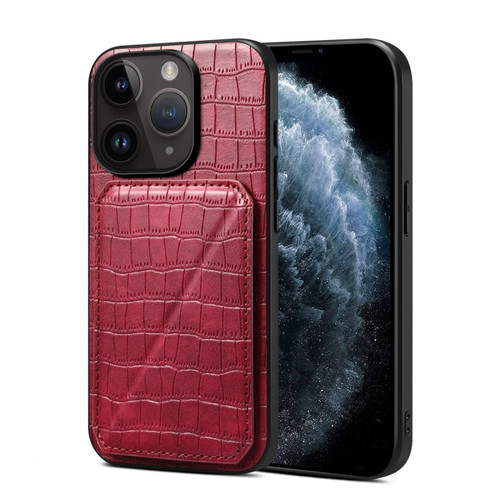 iPhone 11 Pro Imitation Crocodile Leather Back Phone Case with Holder - Rose Red