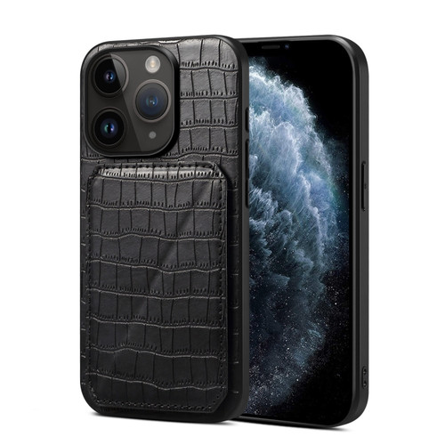 iPhone 11 Pro Imitation Crocodile Leather Back Phone Case with Holder - Black