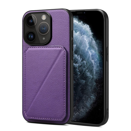 iPhone 11 Pro Imitation Calfskin Leather Back Phone Case with Holder - Purple