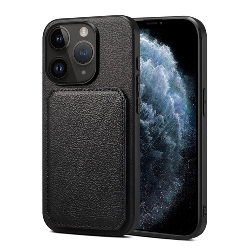 iPhone 11 Pro Imitation Calfskin Leather Back Phone Case with Holder - Black