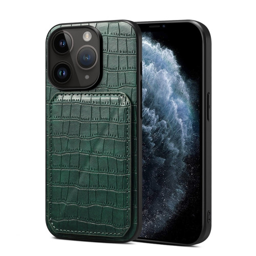iPhone 11 Pro Imitation Crocodile Leather Back Phone Case with Holder - Green