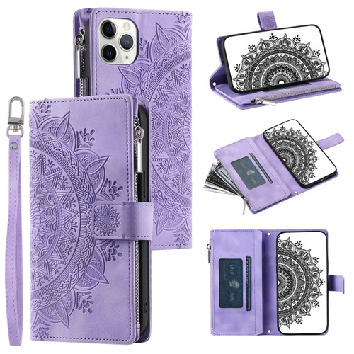 iPhone 11 Pro Multi-Card Totem Zipper Leather Phone Case - Purple