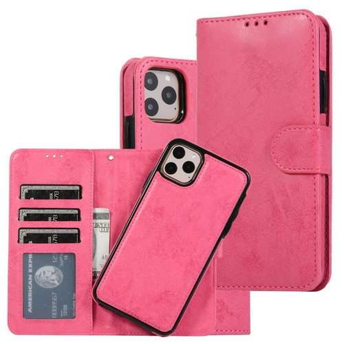 iPhone 11 Pro KLT888-2 Retro 2 in 1 Detachable Magnetic Horizontal Flip TPU + PU Leather Case with Holder & Card Slots & Photo Frame & Wallet - Rose Red