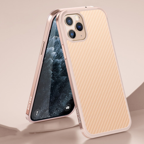 iPhone 11 Pro SULADA Luxury 3D Carbon Fiber Textured Shockproof Metal + TPU Frame Case  - Rose Gold
