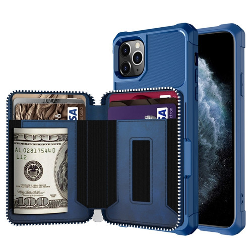 iPhone 11 Pro Zipper Wallet Card Bag PU Back Case  - Blue