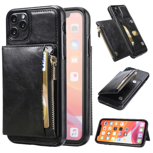 iPhone 11 Pro Zipper Wallet Bag PU Back Cover Shockrpoof Phone Case with Holder & Card Slots & Wallet  - Black