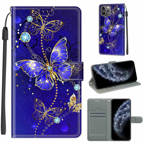 iPhone 11 Pro Voltage Colored Drawing Magnetic Clasp Horizontal Flip PU Leather Case with Holder & Card Slots  - C11 Blue Golden Chain Butterflies