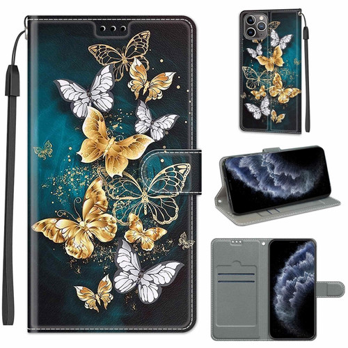 iPhone 11 Pro Voltage Colored Drawing Magnetic Clasp Horizontal Flip PU Leather Case with Holder & Card Slots  - C20 Gold Silver Flying Butterflies