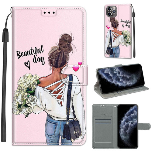 iPhone 11 Pro Voltage Colored Drawing Magnetic Clasp Horizontal Flip PU Leather Case with Holder & Card Slots  - C09 Hug Flower