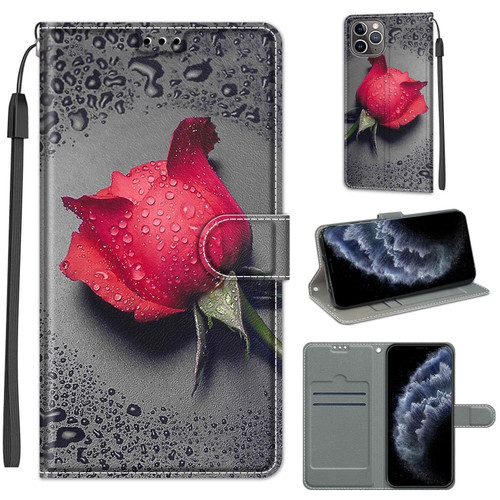 iPhone 11 Pro Voltage Colored Drawing Magnetic Clasp Horizontal Flip PU Leather Case with Holder & Card Slots  - C14 Black Water Drop Rose