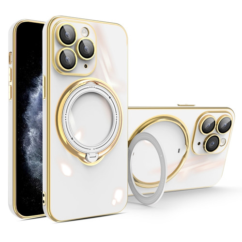 iPhone 11 Pro Multifunction Electroplating MagSafe Holder Phone Case - White